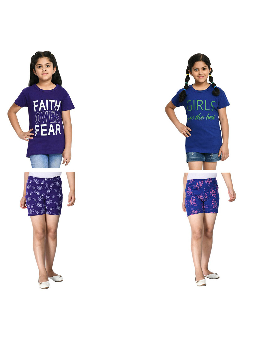 

BAESD Girls Navy Blue & White Printed T-shirt with Shorts