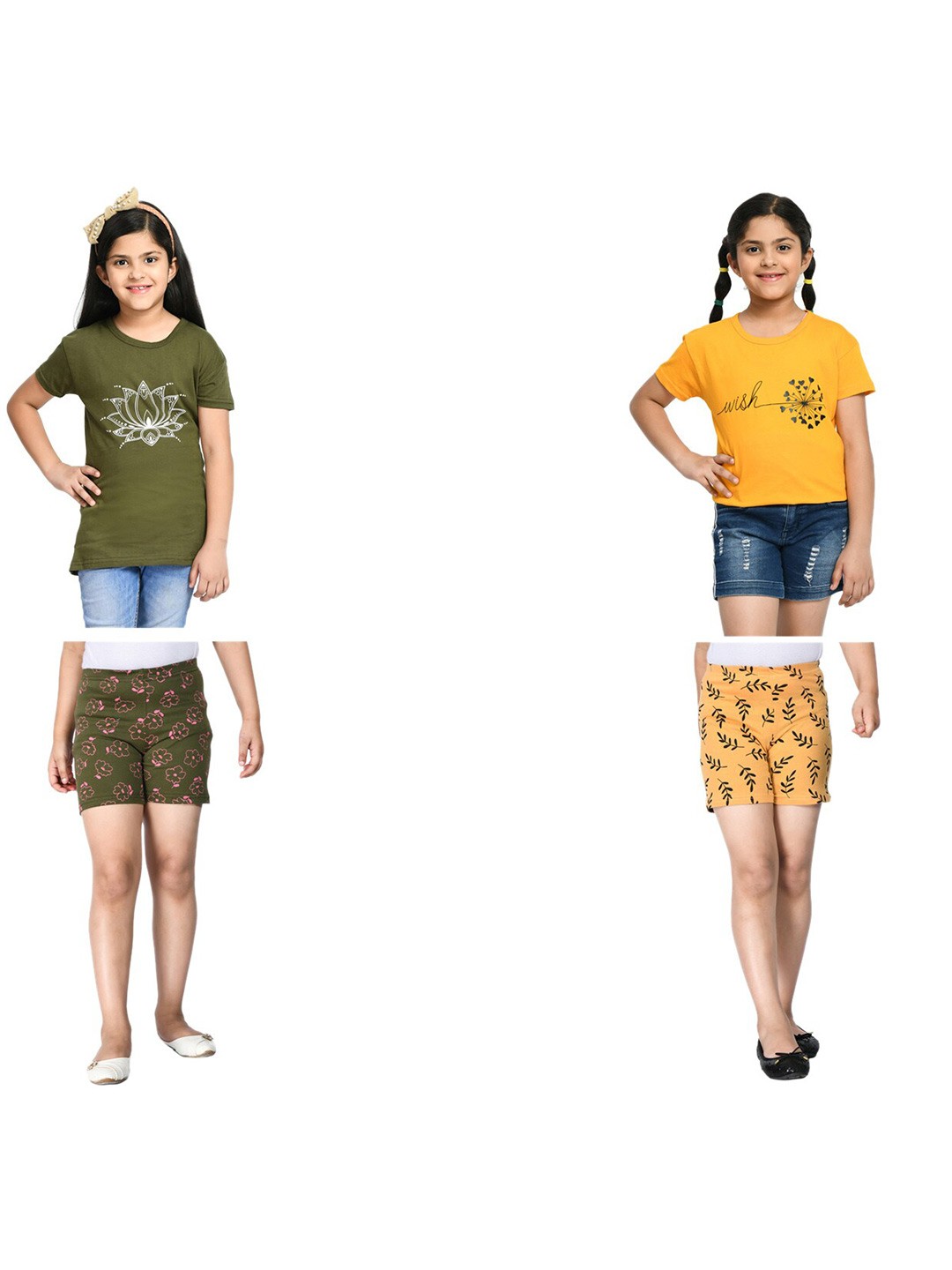 

BAESD Girls Pack Of 2 Printed Pure Cotton T-shirt With Shorts, Yellow