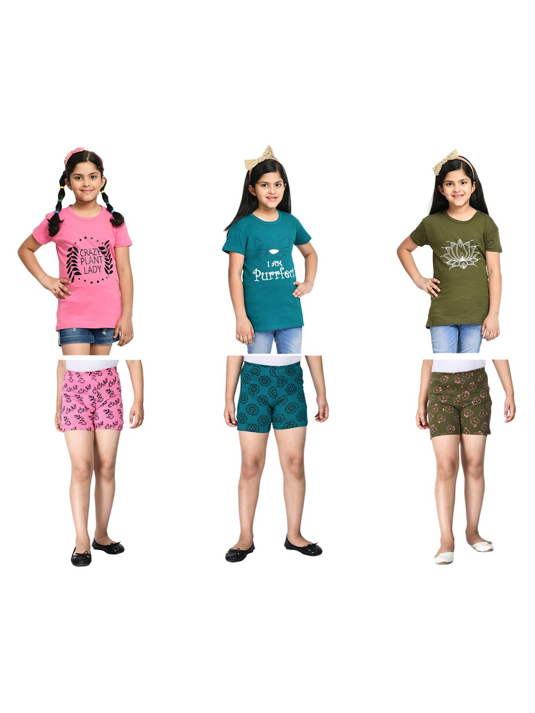 

BAESD Pack Of 3 Printed Pure Cotton T-shirt with Shorts, Pink