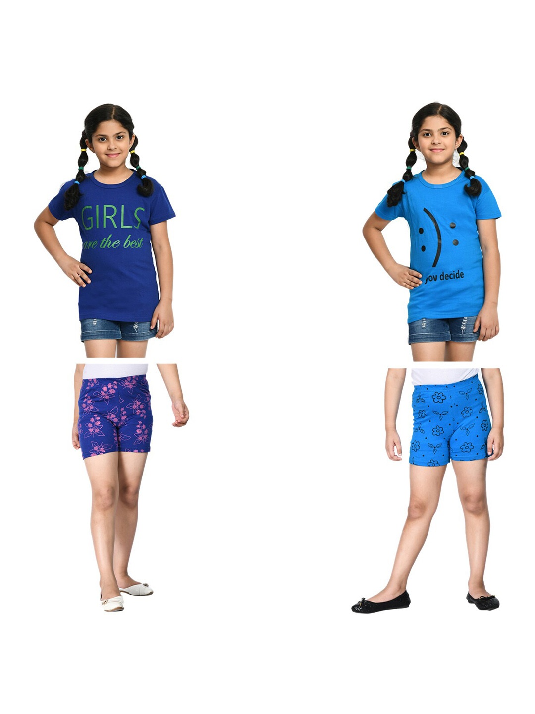 

BAESD Girls Pack of 2 Printed Pure Cotton T-shirt with Shorts, Blue