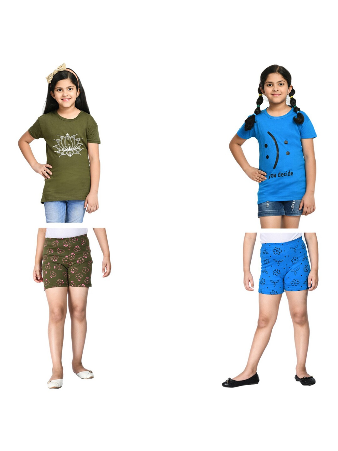 

BAESD Girls Pack Of 2 Printed T-shirt With Shorts, Olive