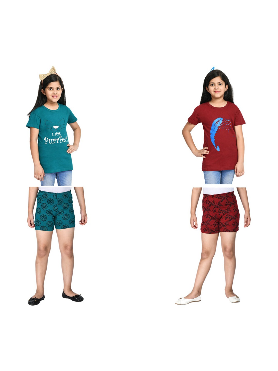 

BAESD Girls Pack Of 2 Printed Pure Cotton Night Suits, Teal