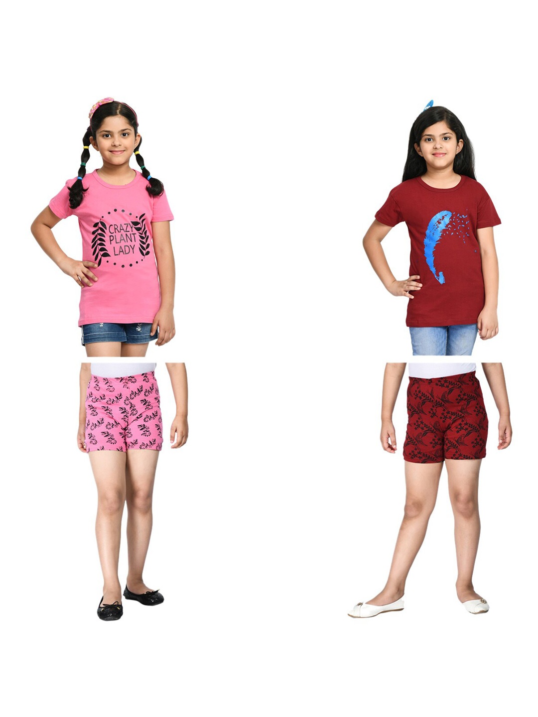 

BAESD Girls Pack Of 2 Printed Pure Cotton T-shirt With Shorts, Pink