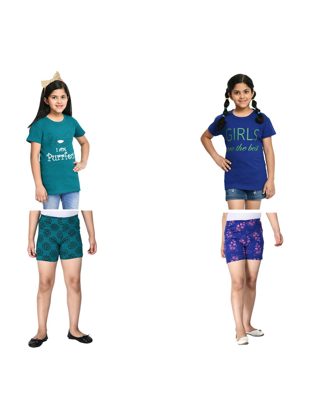 

BAESD Girls Pack Of 2 Printed T-shirt With Shorts, Blue