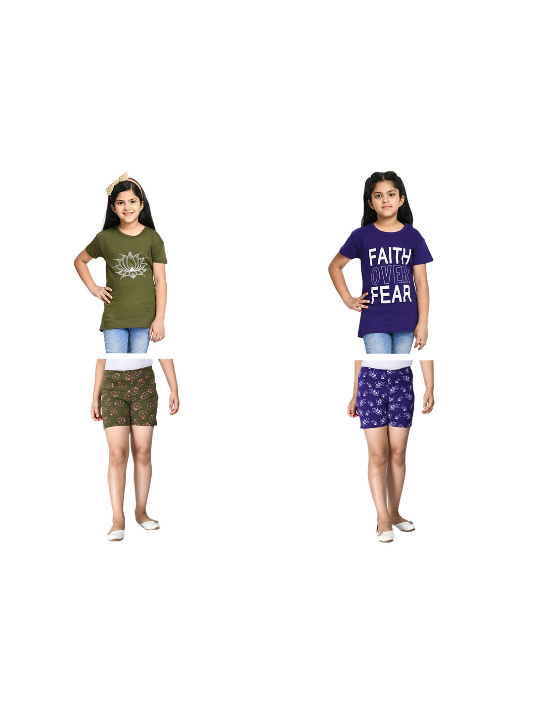 

BAESD Girls Pack Of 2 Printed Pure Cotton T-shirt With Shorts, Green