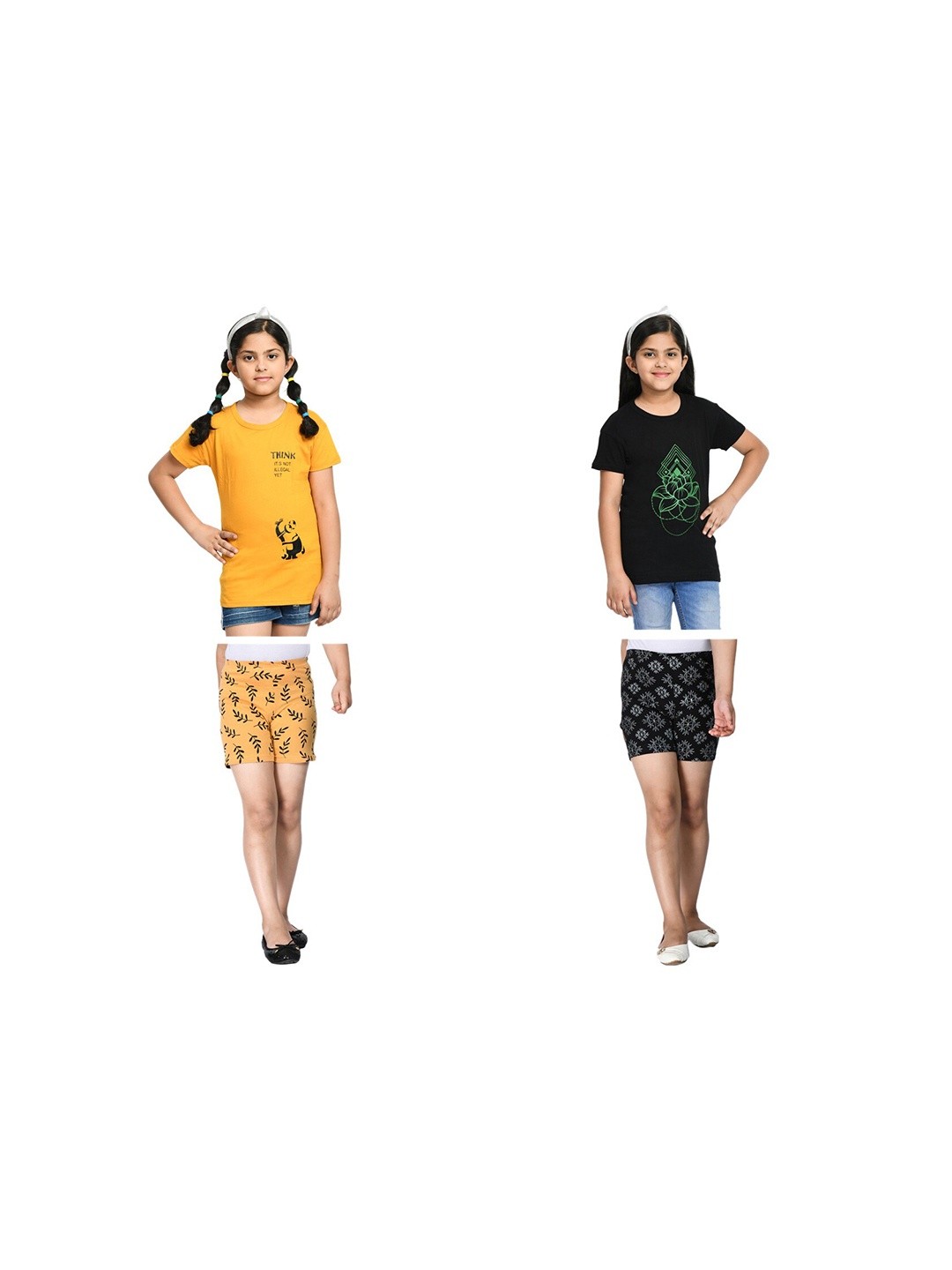 

BAESD Girls Pack of 2 Printed Pure Cotton T-shirt with Shorts, Yellow
