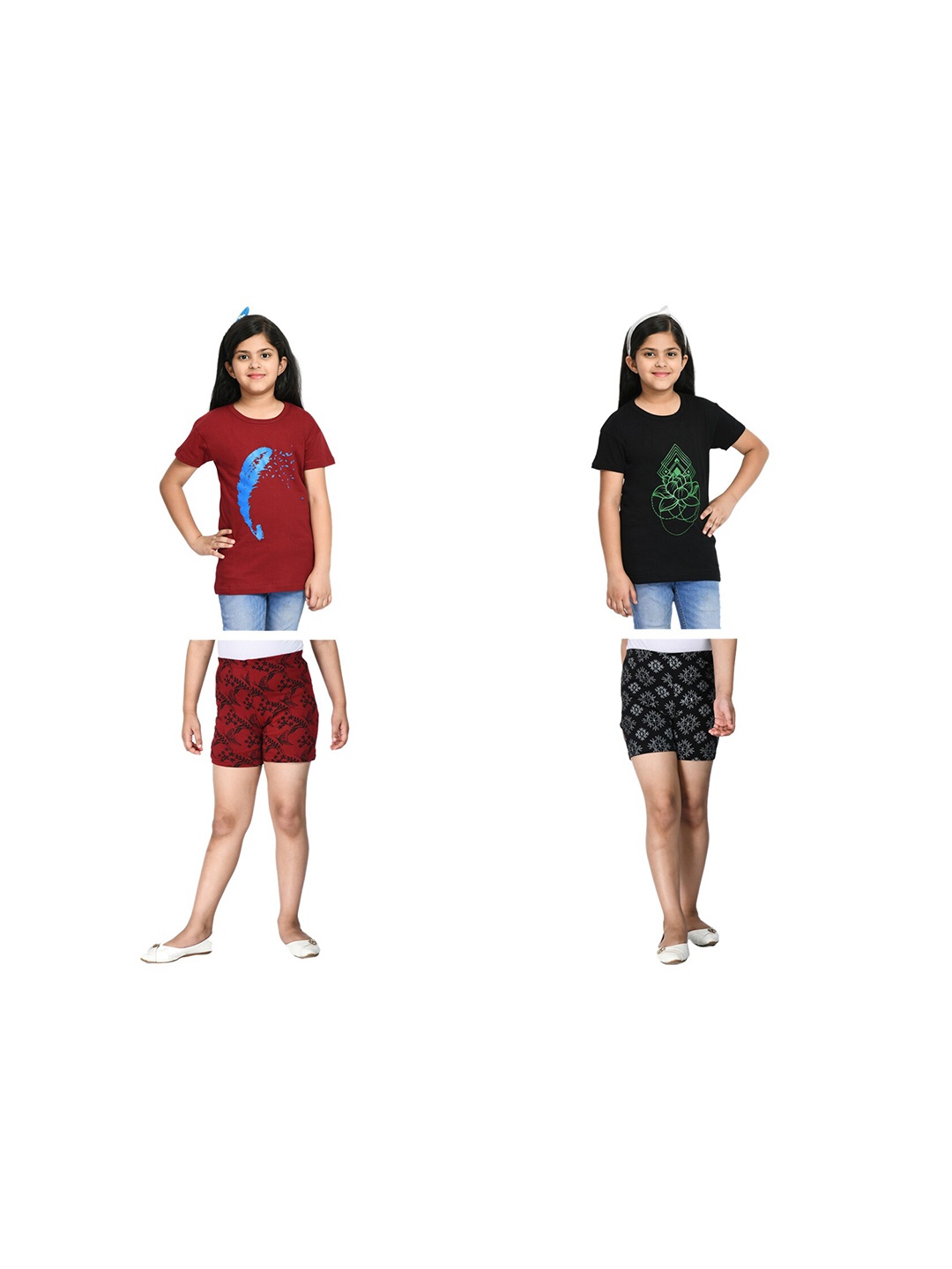 

BAESD Pack Of 2 Printed Pure Cotton T-shirt with Shorts, Maroon