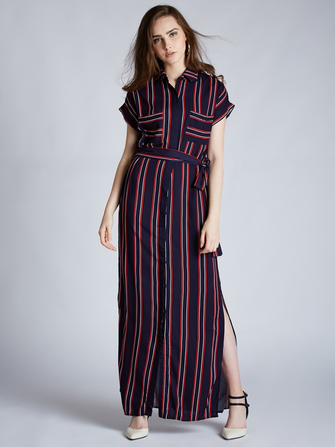 

Harpa Women Navy Blue Striped Maxi Dress