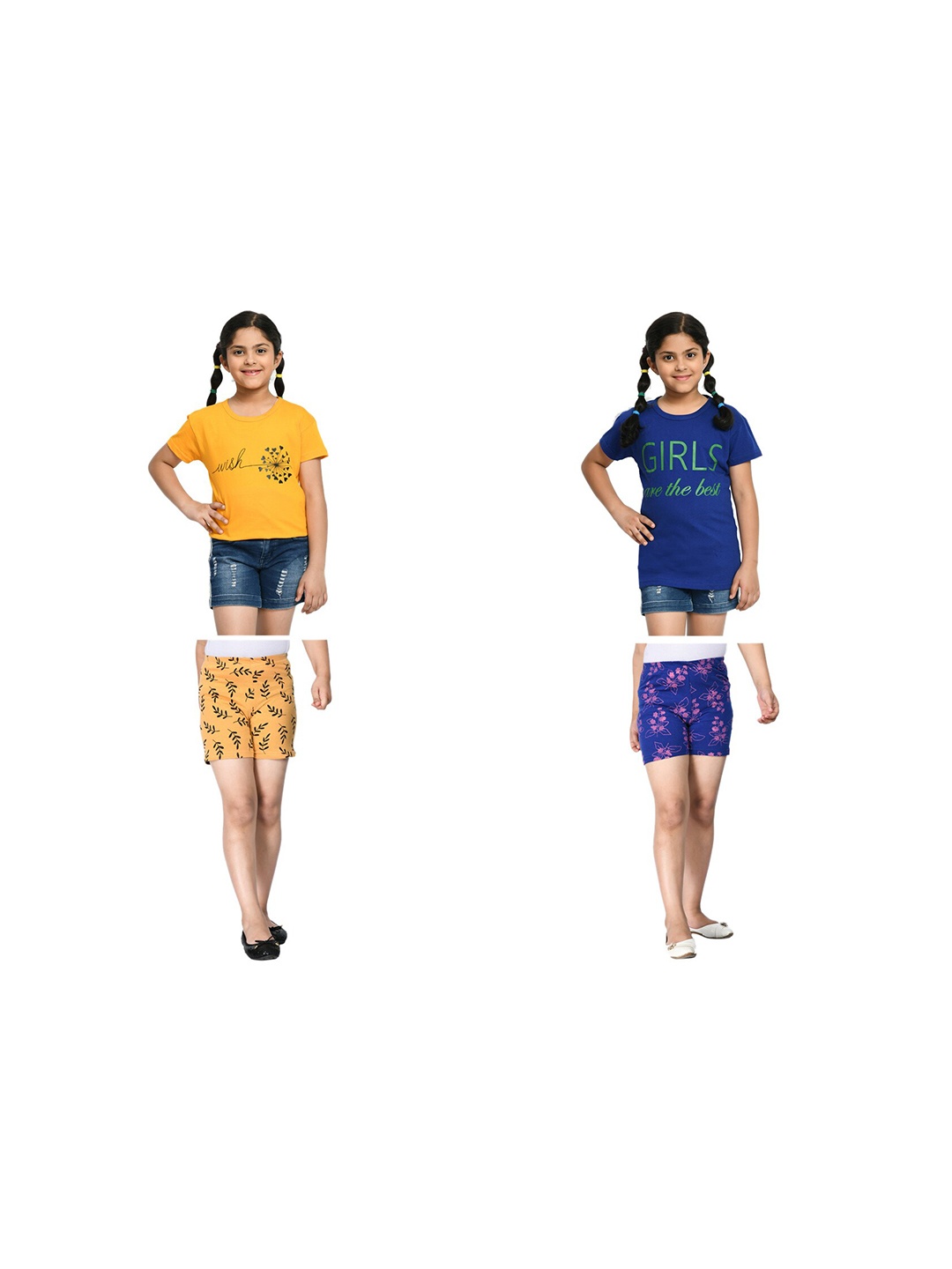 

BAESD Girls Pack Of 2 Printed Pure Cotton T-shirt With Shorts, Yellow