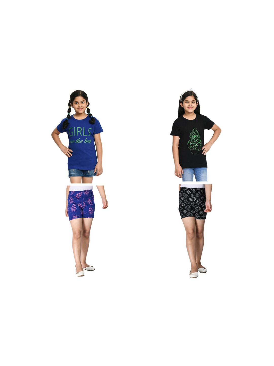 

BAESD Girls Pack Of 2 Printed T-shirt With Shorts, Blue