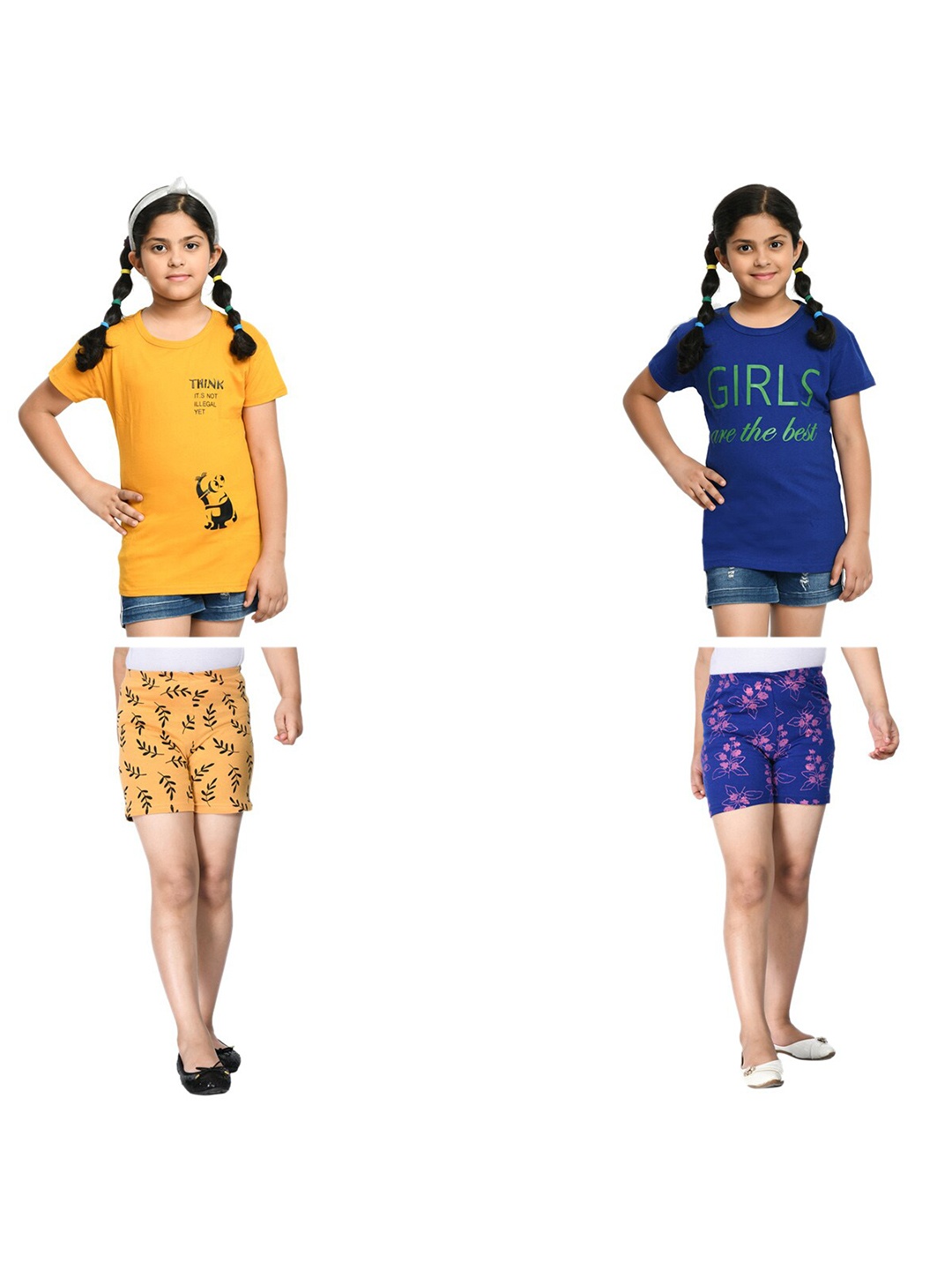 

BAESD Girls Pack Of 2 Typography Printed Pure Cotton T-shirt with Shorts, Yellow