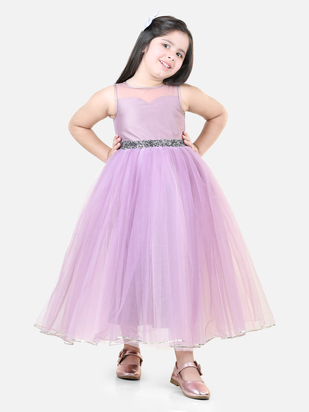 

Toy Balloon kids Girls Embellished Round Neck Tie-Up Fit & Flare Maxi Dress, Lavender
