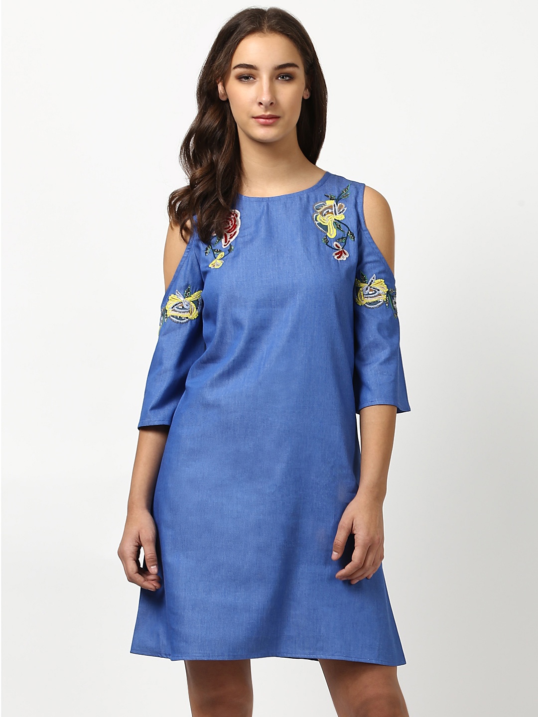 

Harpa Women Blue Self Design A-Line Dress