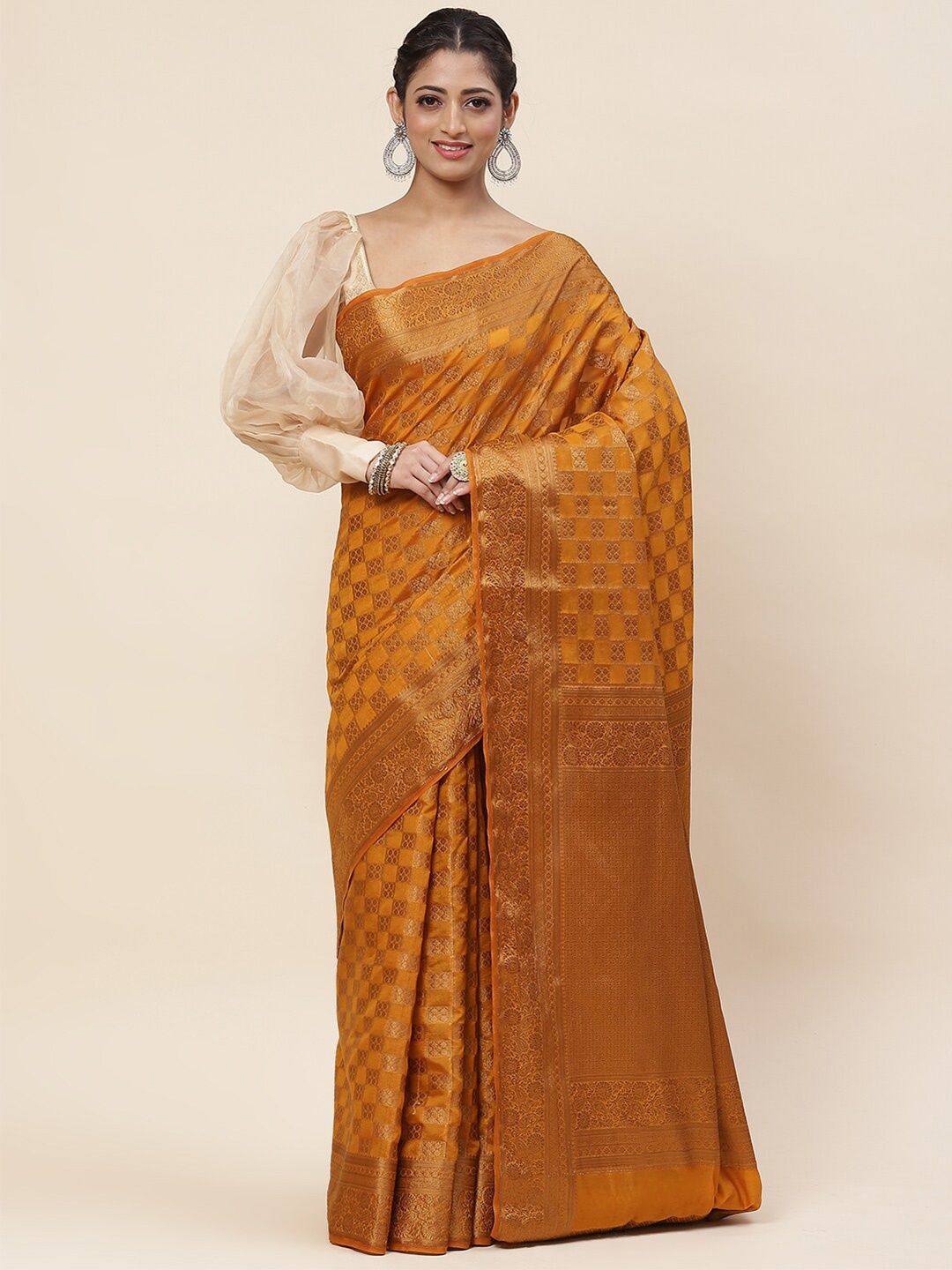 

Meena Bazaar Woven Design Zari Saree With Blouse Piece, Mustard