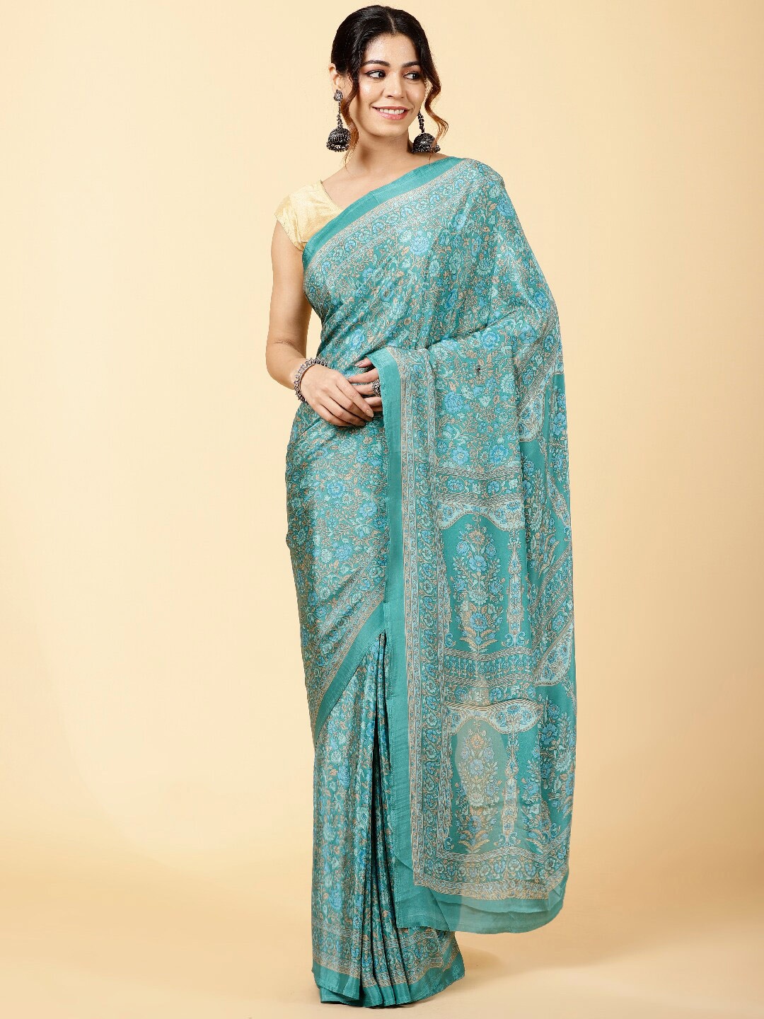 

Meena Bazaar Floral Printed Poly Crepe Saree, Blue