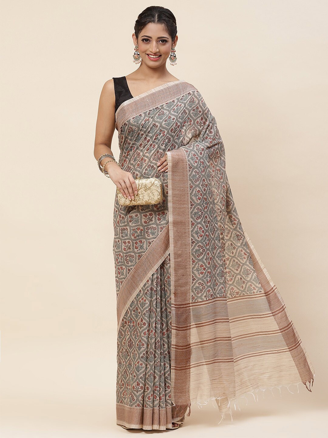 

Meena Bazaar Floral Printed Saree, Green