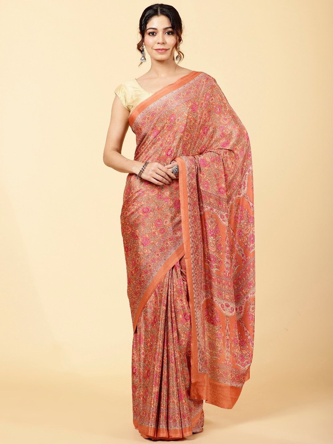 

Meena Bazaar Floral Printed Saree, Rust