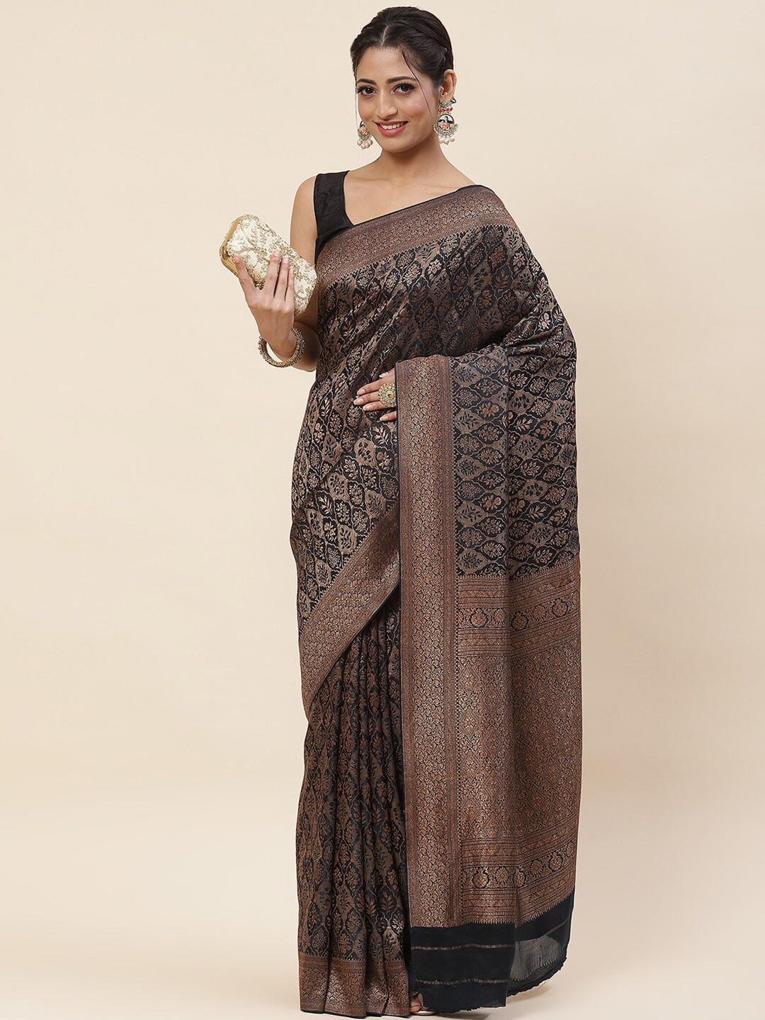 

Meena Bazaar Floral Woven Design Zari Saree, Blue