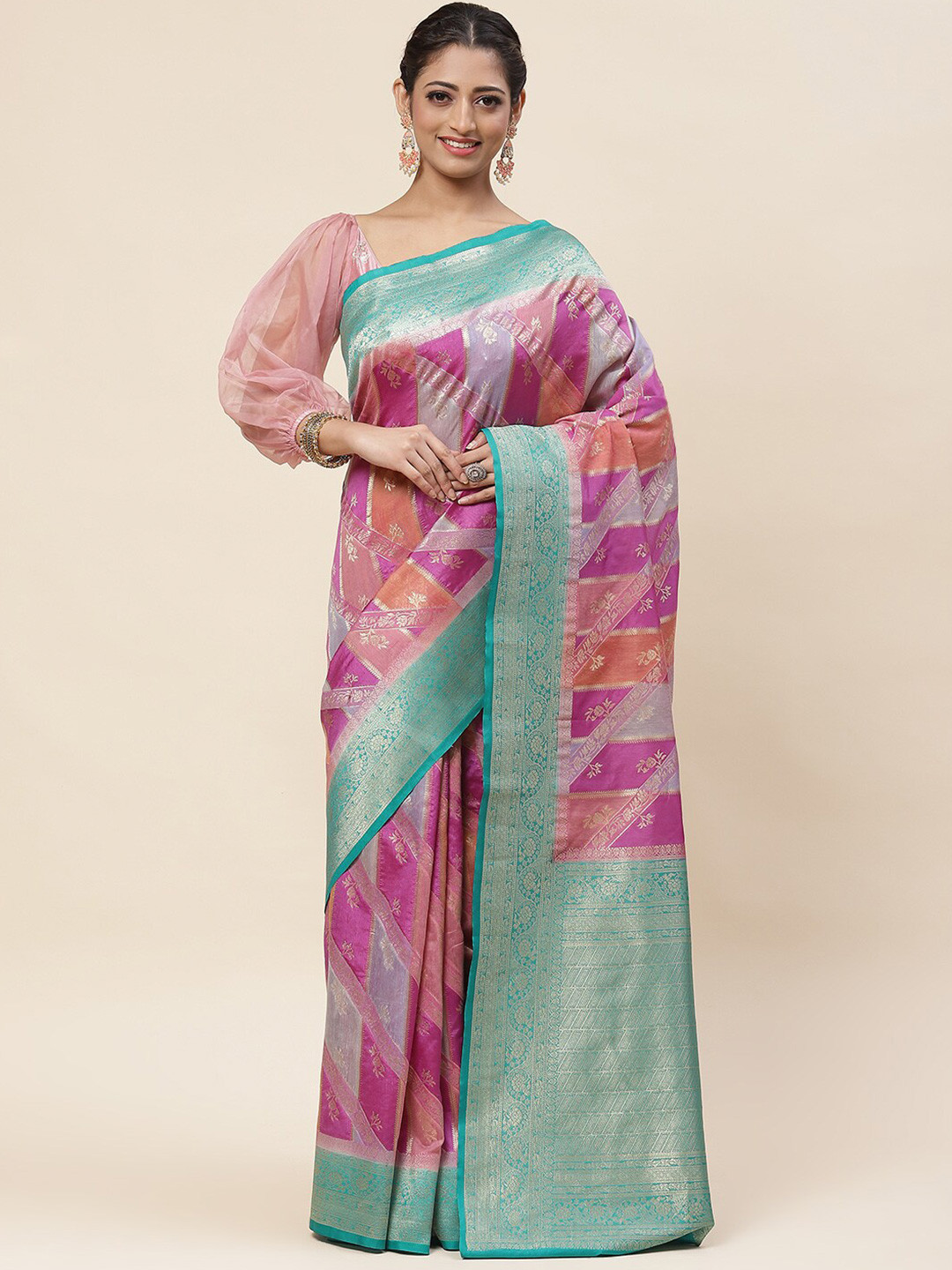 

Meena Bazaar Woven Design Zari Saree With Blouse Piece, Purple