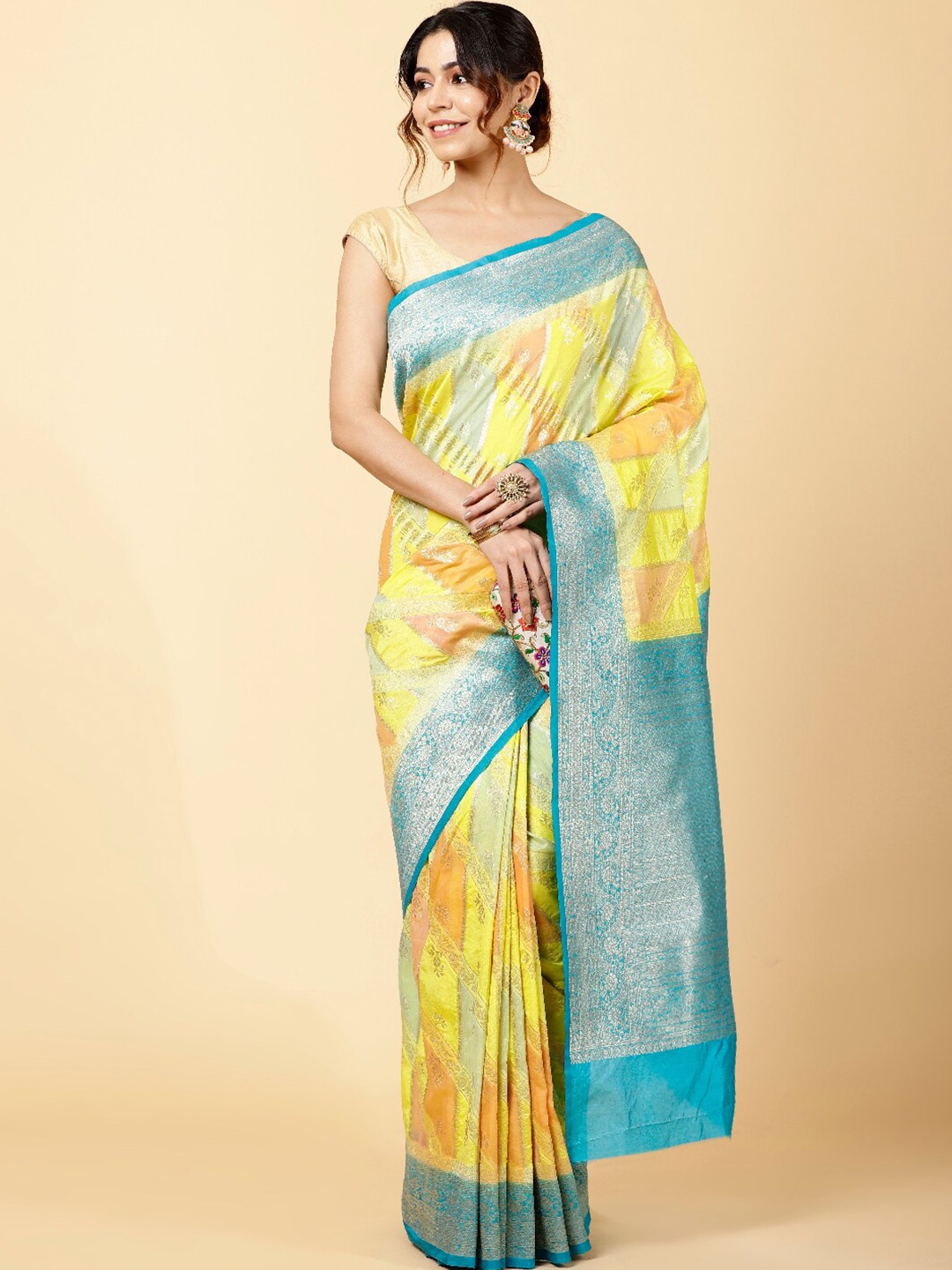

Meena Bazaar Floral Woven Design Art Silk Zari Saree, Yellow