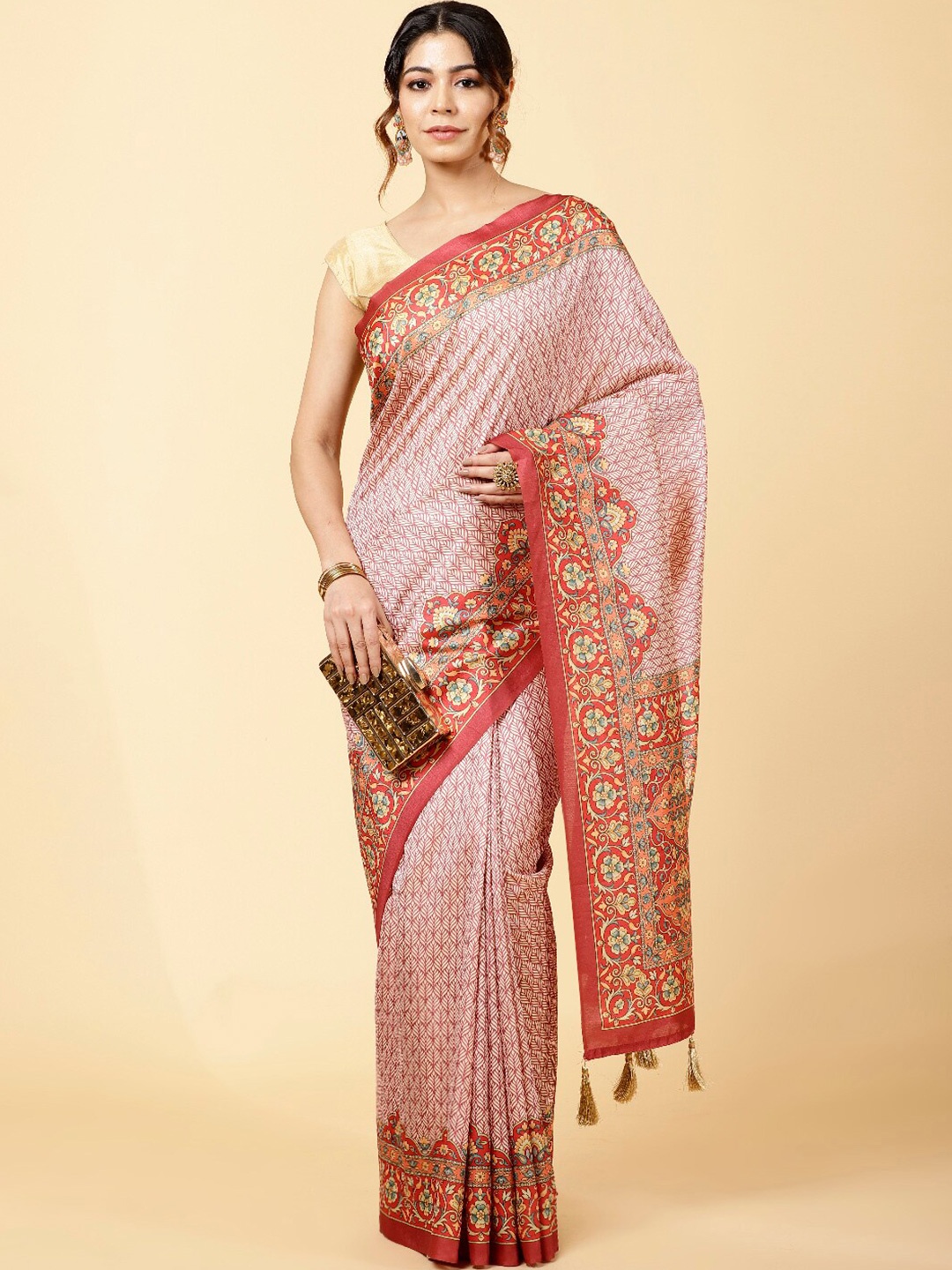 

Meena Bazaar Floral Printed Art Silk Saree, Pink