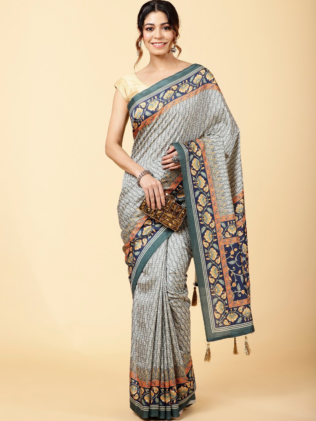 

Meena Bazaar Ethnic Motifs Printed Saree, Blue