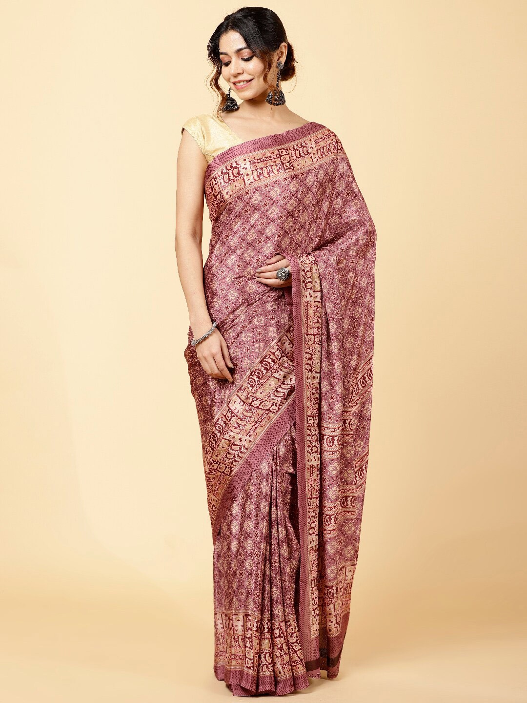 

Meena Bazaar Ethnic Motifs Printed Poly Crepe Saree, Purple