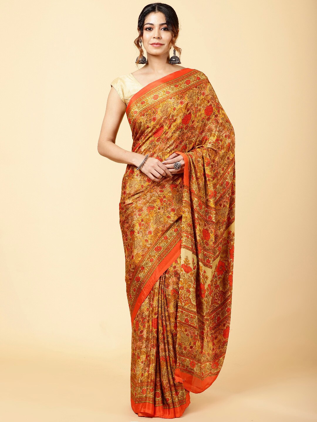 

Meena Bazaar Floral Printed Saree, Mustard