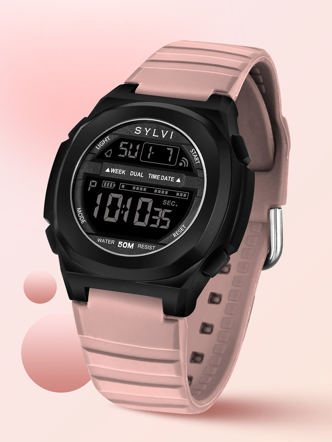 

Sylvi Unisex Black Patterned Dial & Pink Bracelet Style Straps Digital Watch 9117-Black-Pink