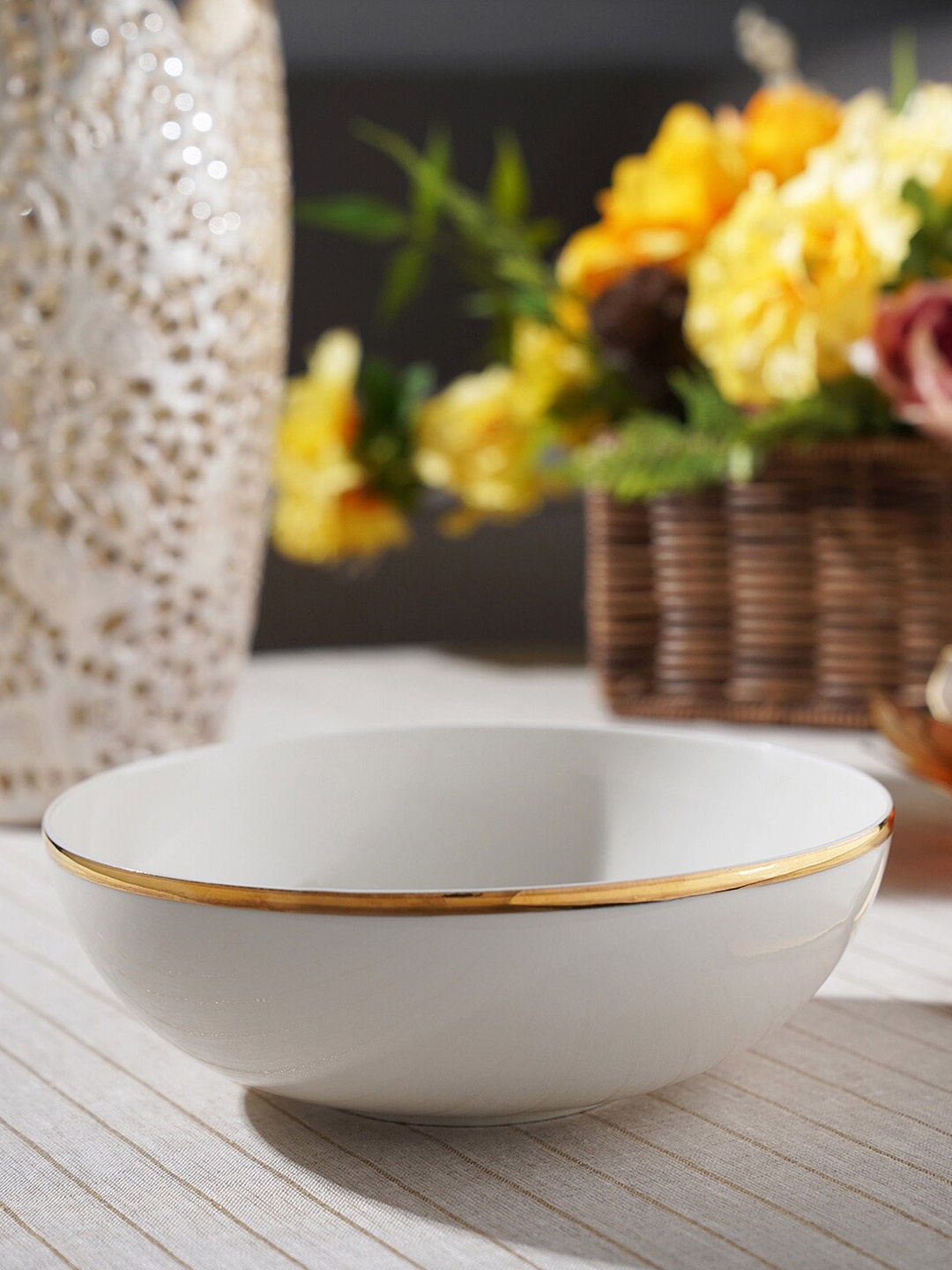 

Pure Home and Living White & Golden Line Serving Bowl