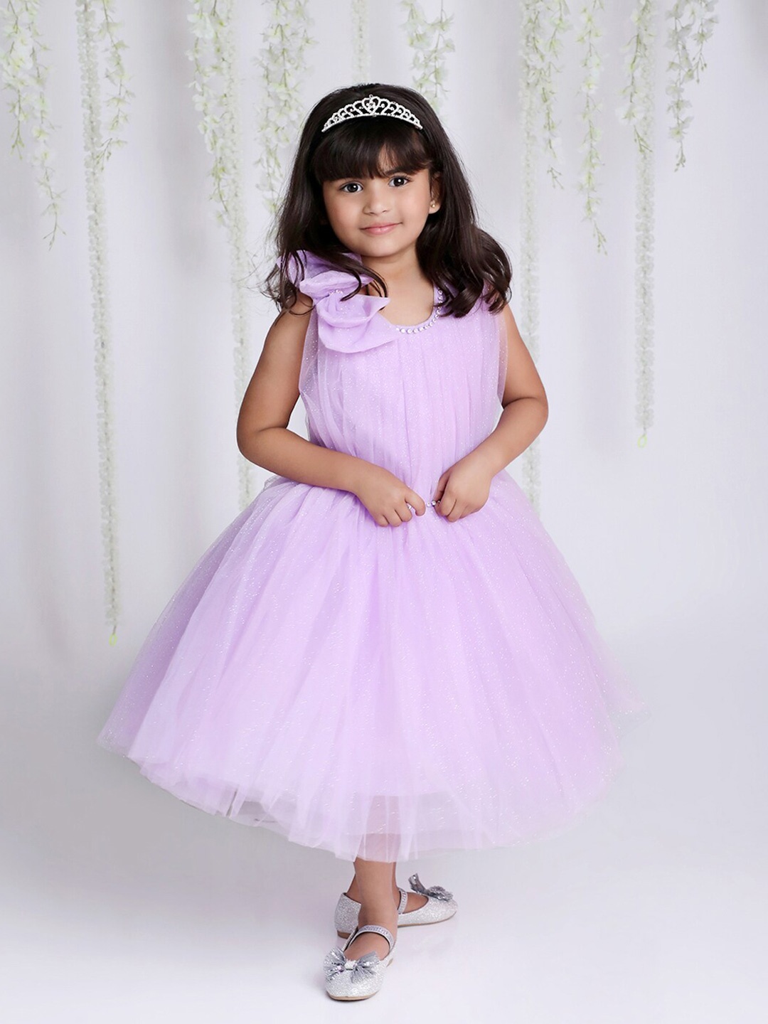 

KID1 Girls Embellished Bow Detail Silk Fit & Flare Midi Dress, Purple