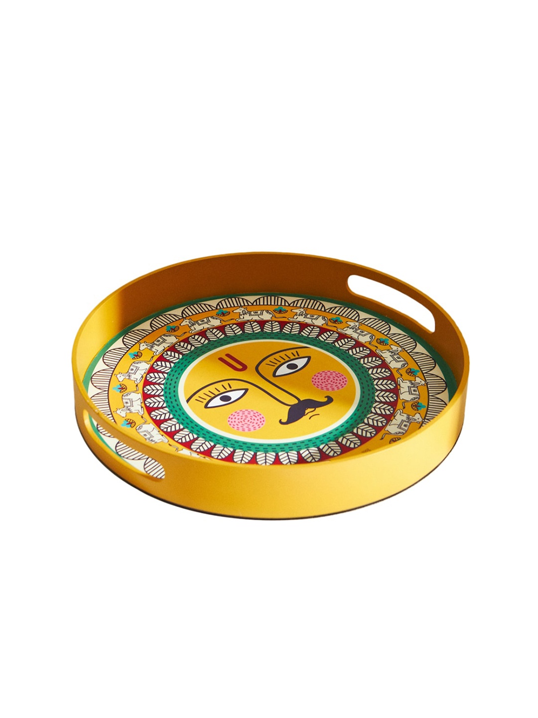 

Chumbak Madhubani Yellow & Red Printed Wooden Tray