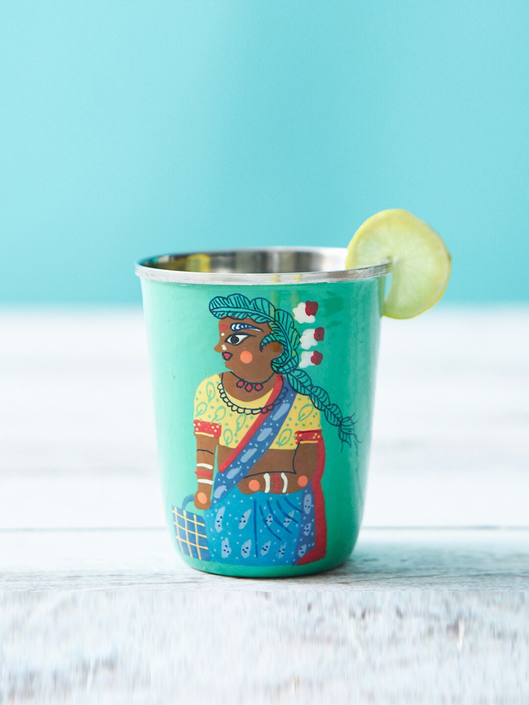 

Chumbak Madhubani Green Printed Stainless Steel Water Glass-250ml