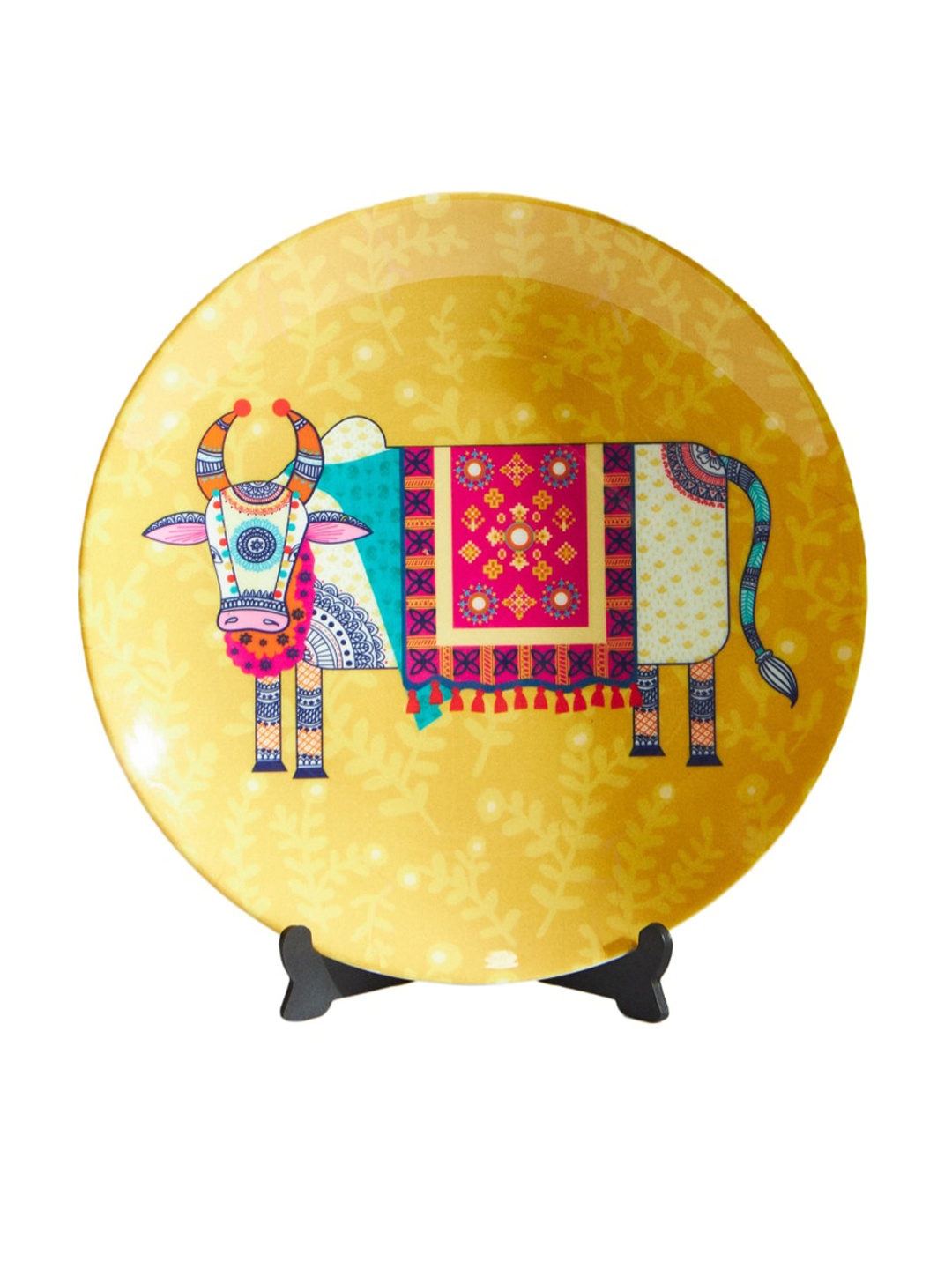 

Chumbak Madhubani Yellow Nandhi Printed Ceramic Wall Plate