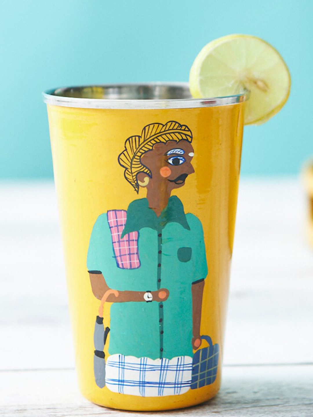 

Chumbak Madhubani Yellow Printed Stainless Steel Water Glass-400ml