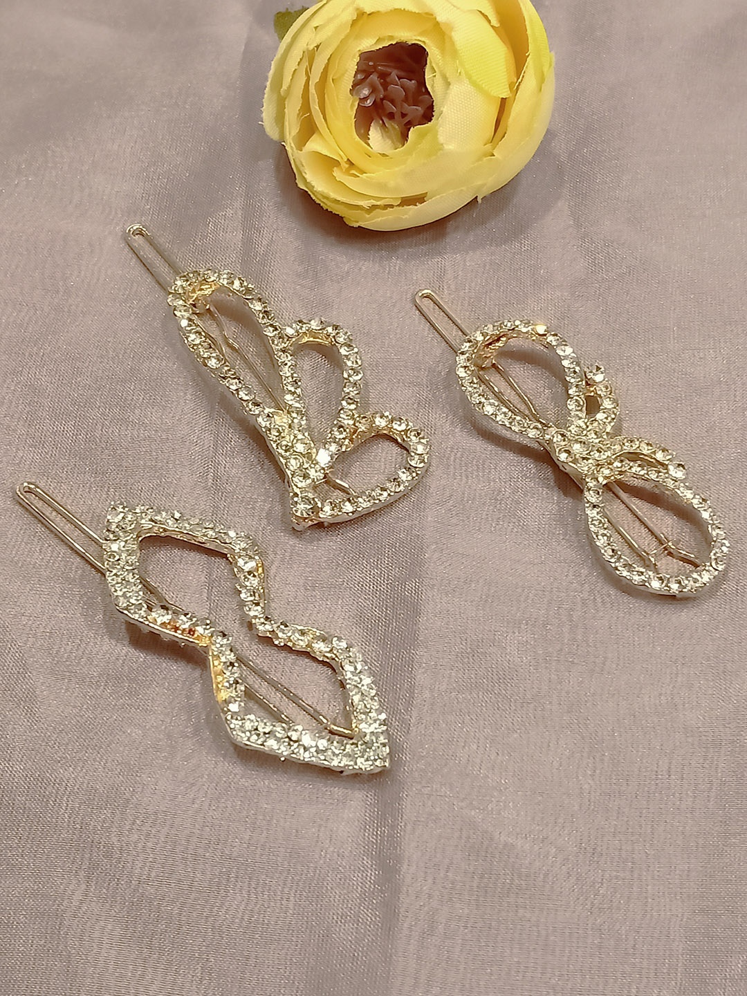 

FEMMIBELLA Set of 3 Embellished Tic Tac Hair Clip, Gold