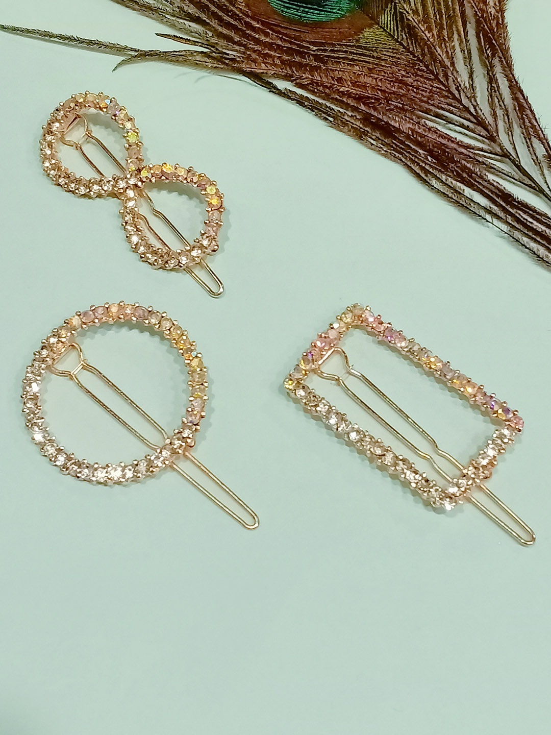 

FEMMIBELLA Set of 3 Embellished Hair Accessory Set, Gold