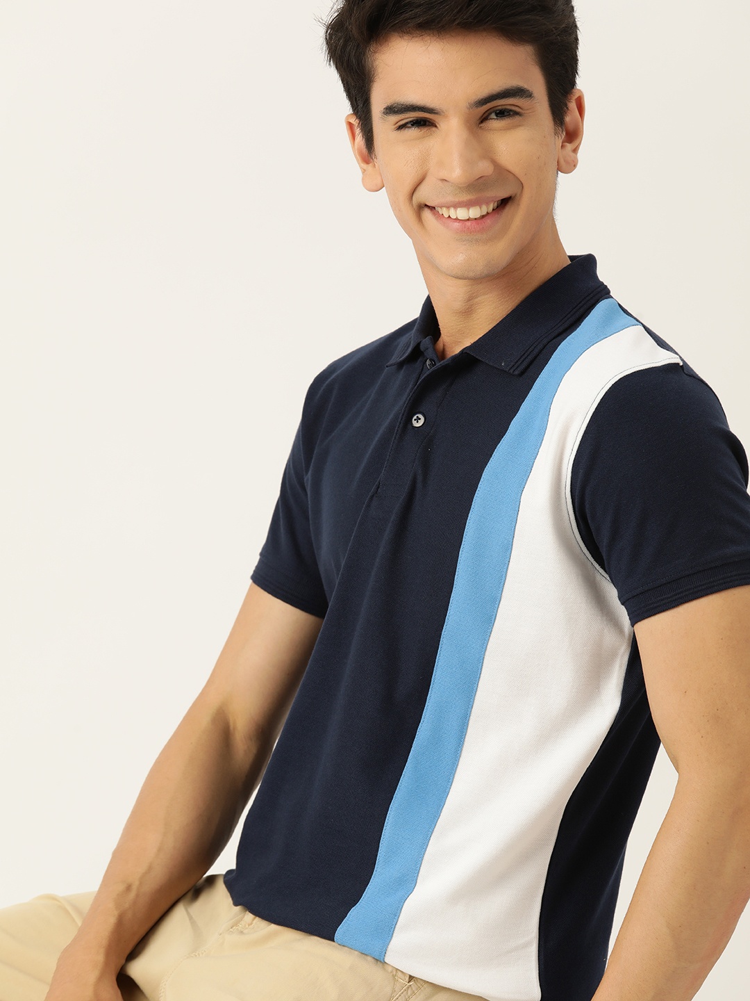 

Mast & Harbour Striped Polo Collar T-shirt, Blue