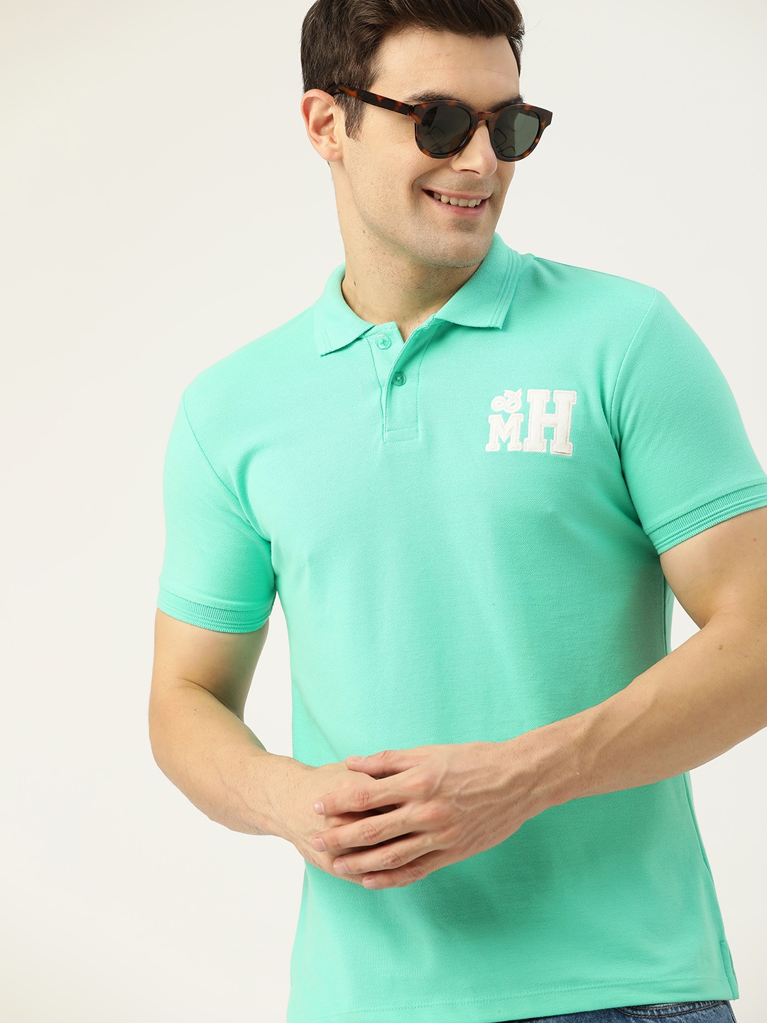 

Mast & Harbour Brand Logo Applique Polo Collar T-shirt, Green