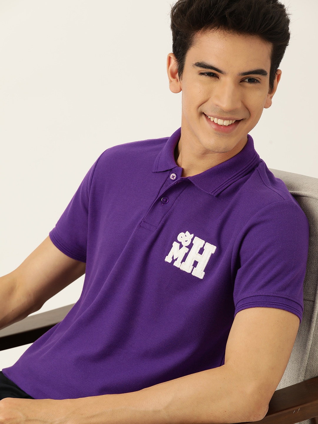 

Mast & Harbour Polo Collar Applique T-shirt, Purple