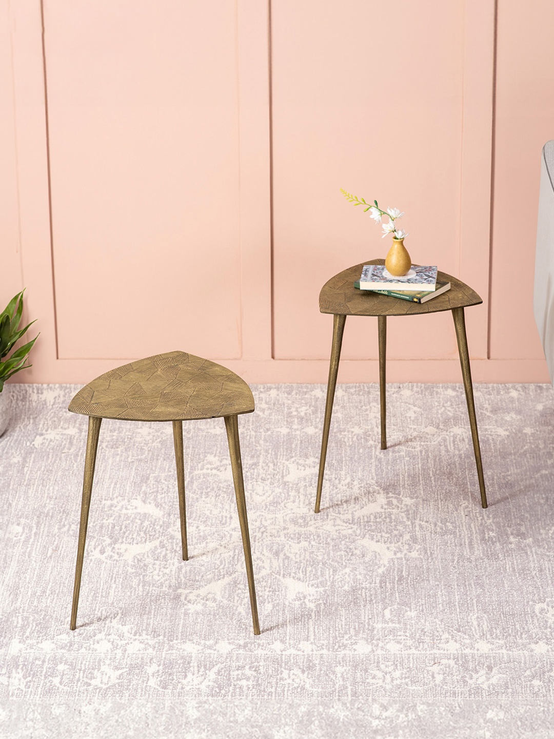 

nestroots 2-Pcs Copper-Toned Textured Wooden Ottomans