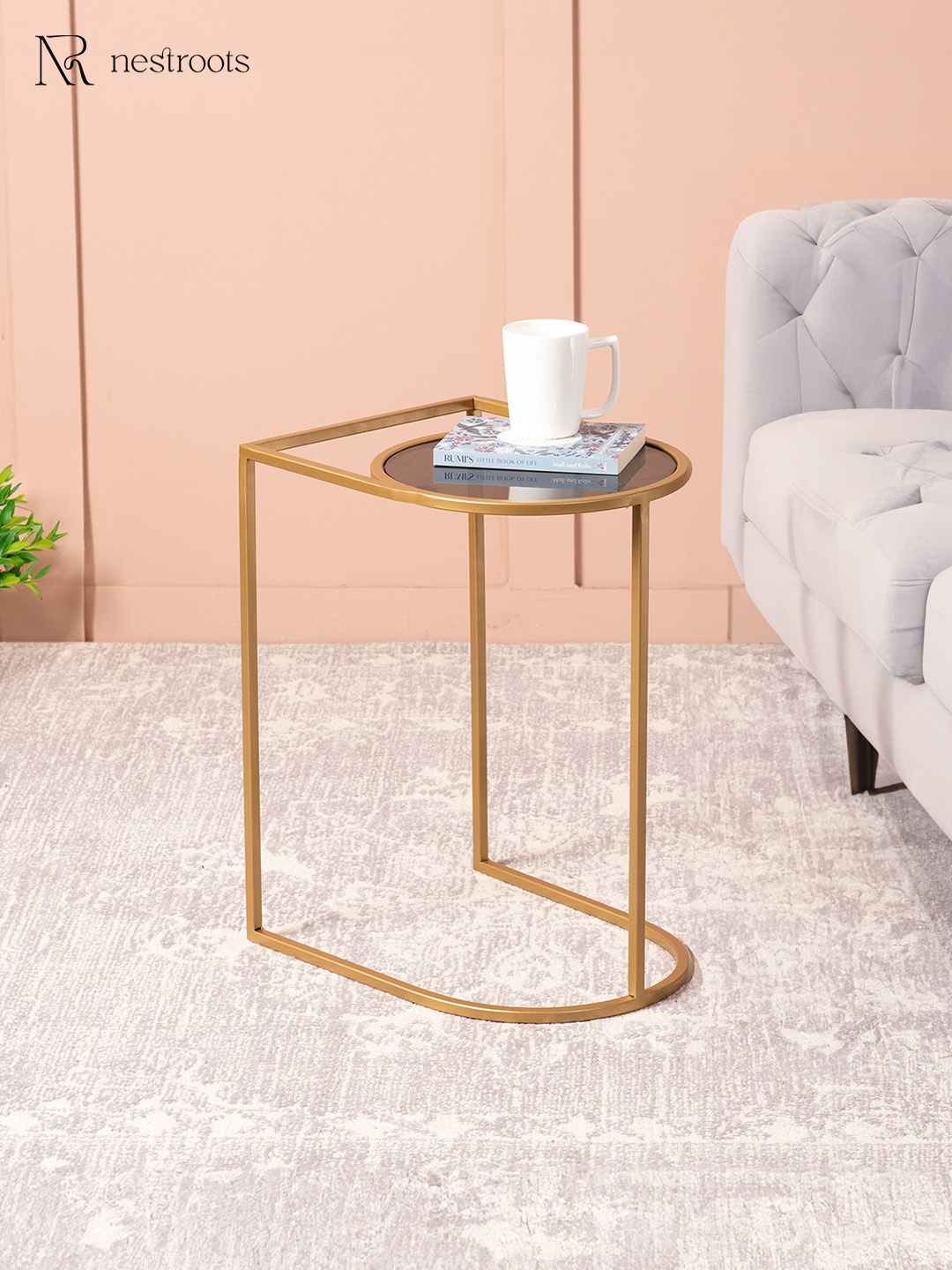 

nestroots Golden Decorative Stand Magazine Table Storage Side Table, Gold