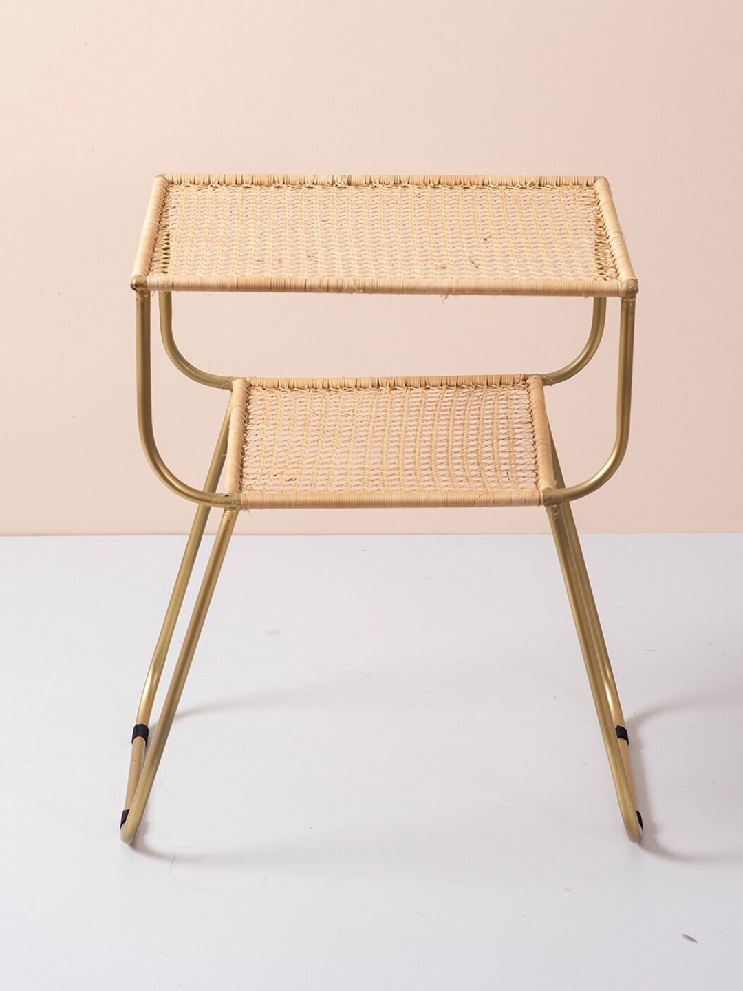 

nestroots Beige Weeker Two Time Magazine Table, Gold