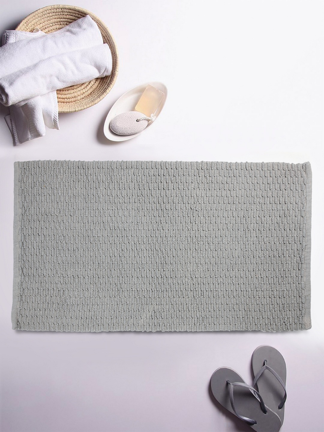 

ROMEE Grey Textured Rectangular Bath Rug