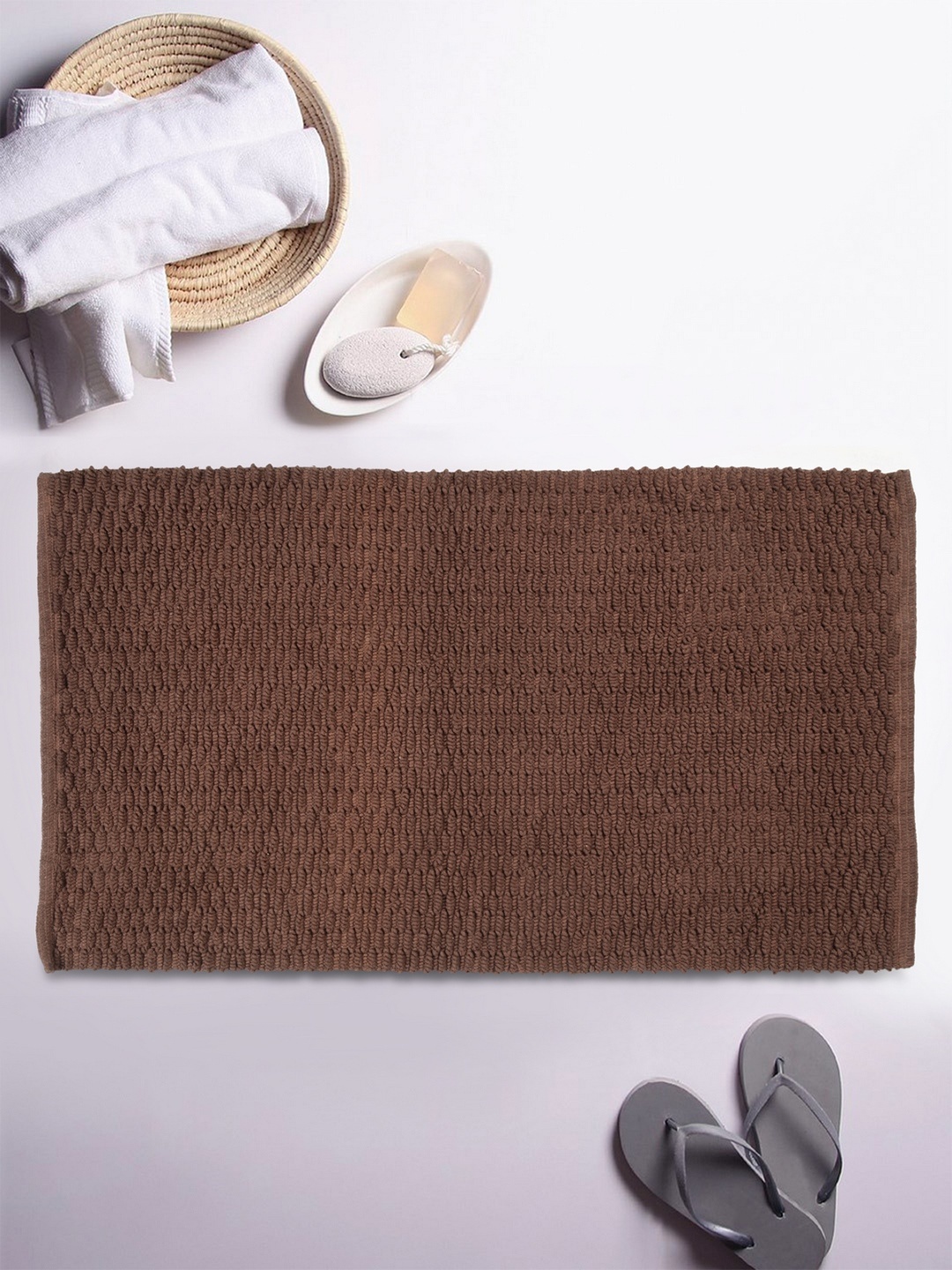 

ROMEE Brown Textured Rectangular Bath Rug