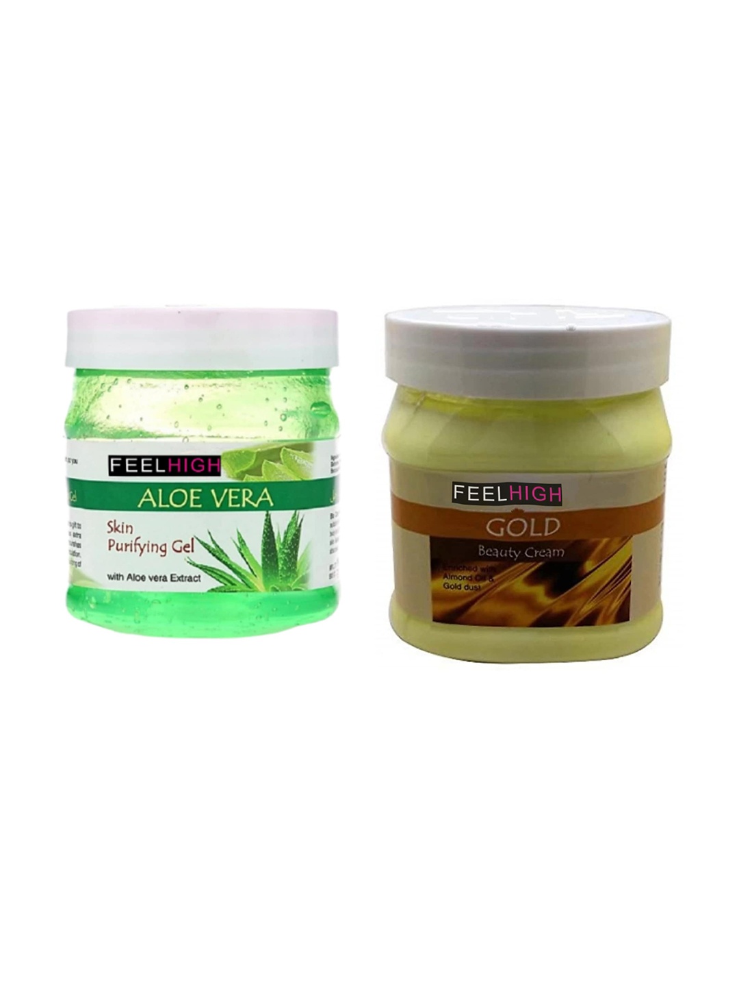 

FEELHIGH Set Of 2 Face & Body Aloe Vera Gel & Gold Cream-500ml Each, Grey melange