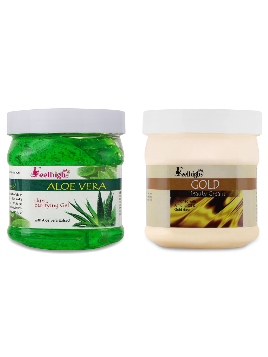 

FEELHIGH Set Of 2 Face & Body Aloe Vera Gel & Gold Cream-500ml Each, Grey melange