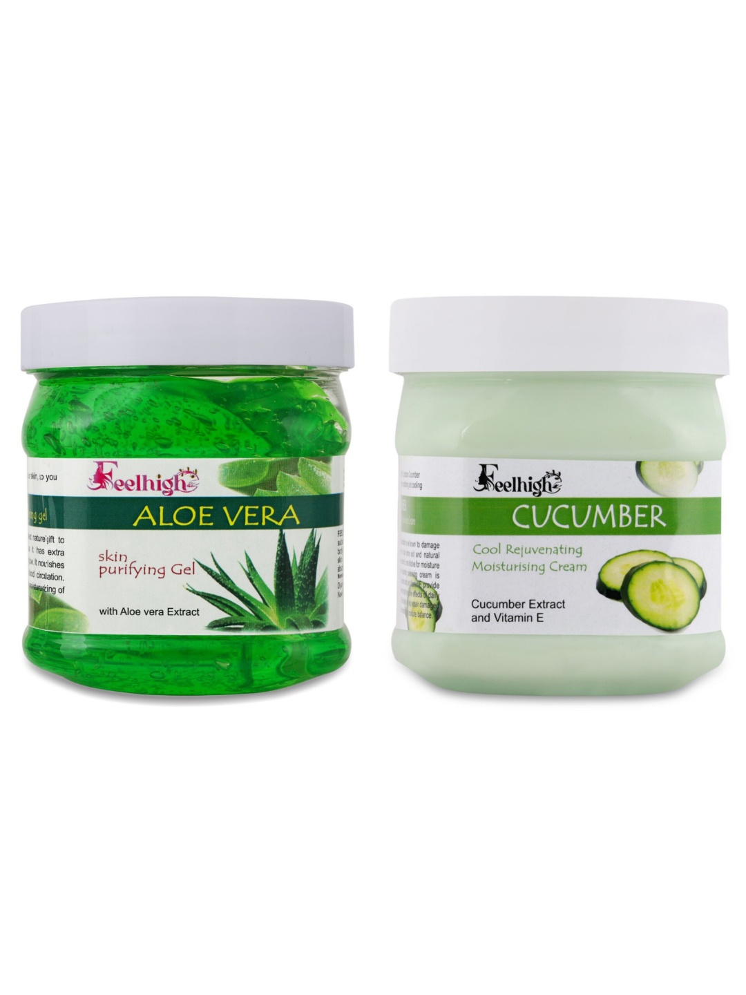 

FEELHIGH Set Of 2 Face & Body Aloe Vera Gel & Cucumber Cream-500ml Each, Green