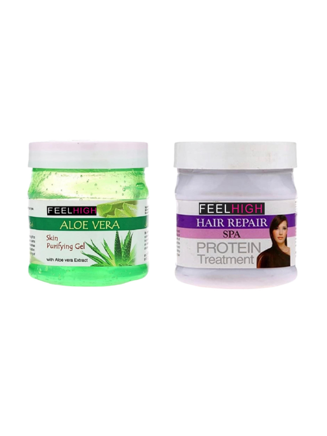 

FEELHIGH Set Of 2 Face & Body Aloe Vera Gel & Hair SPA Cream-500ml Each, Green