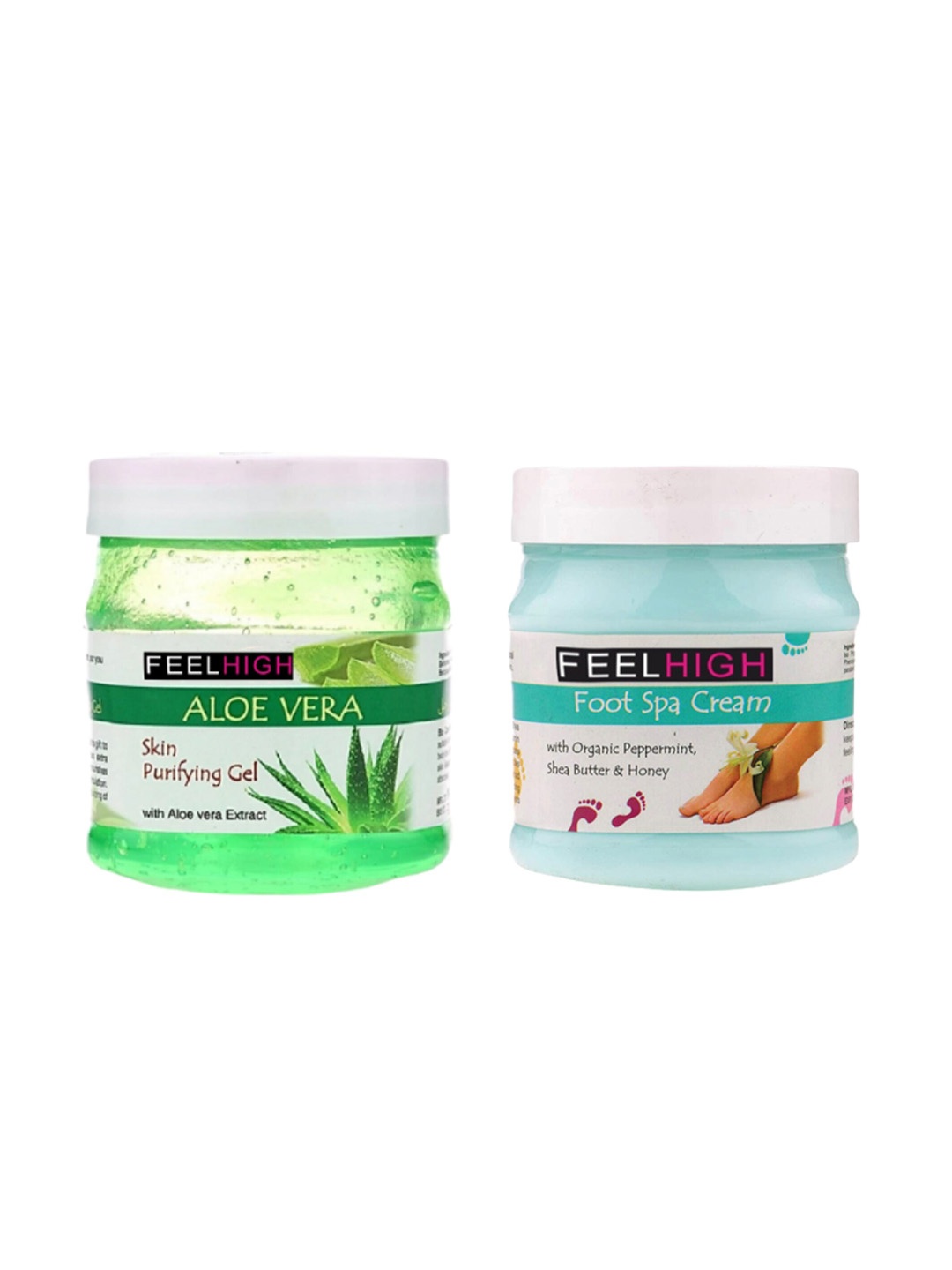 

FEELHIGH Set Of 2 Face & Body Aloe Vera Gel & Foot Cream-500ml Each, Green